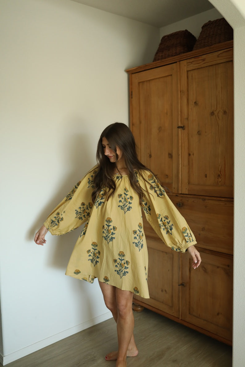 Hand Block Printed Boho Chic Cotton Midi Dress
