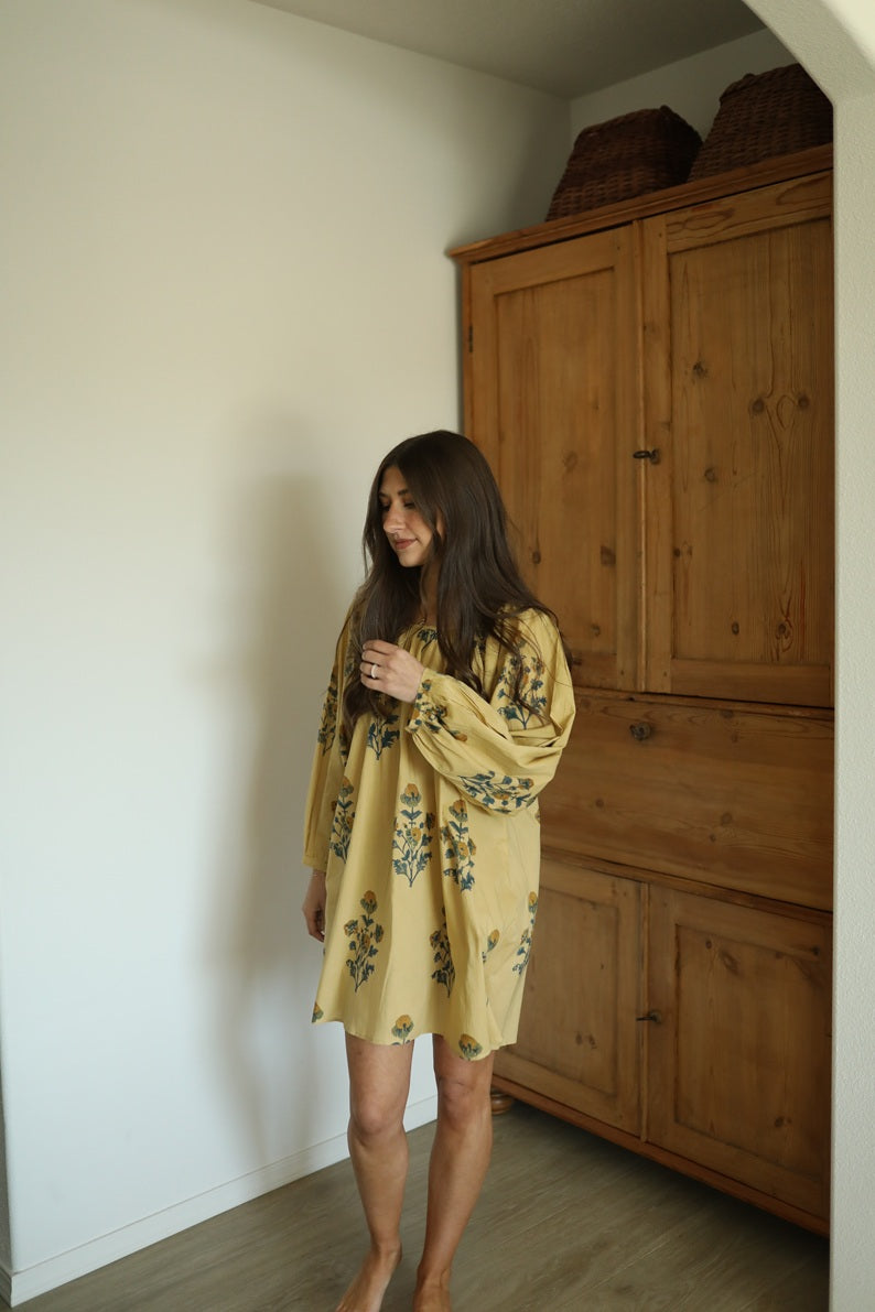 Hand Block Printed Boho Chic Cotton Midi Dress