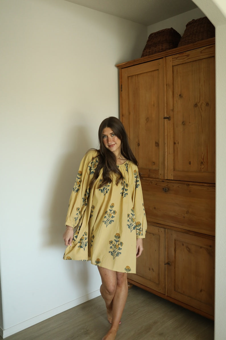 Hand Block Printed Boho Chic Cotton Midi Dress