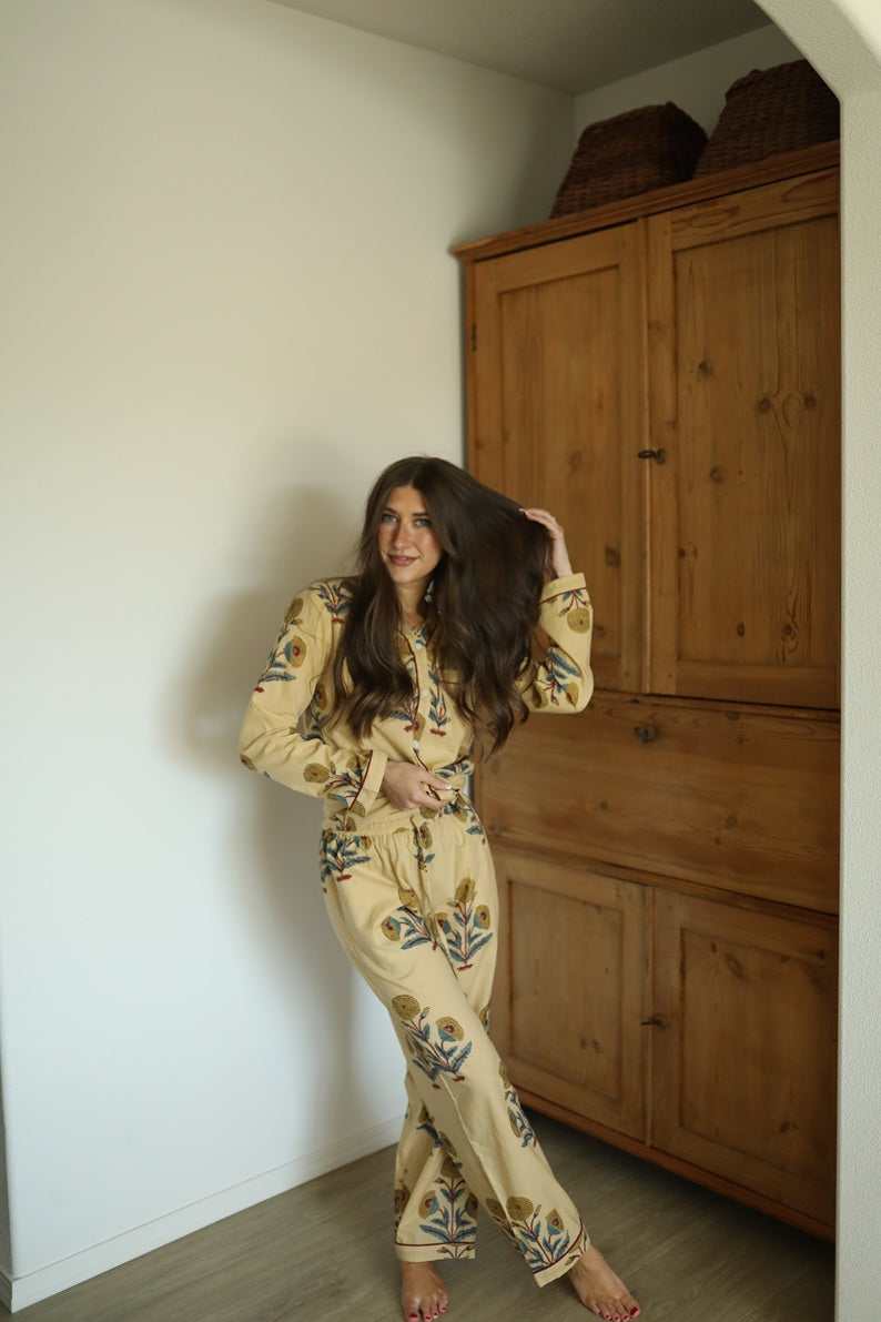 Hand Block Printed Boho Cotton Sleepwear Set