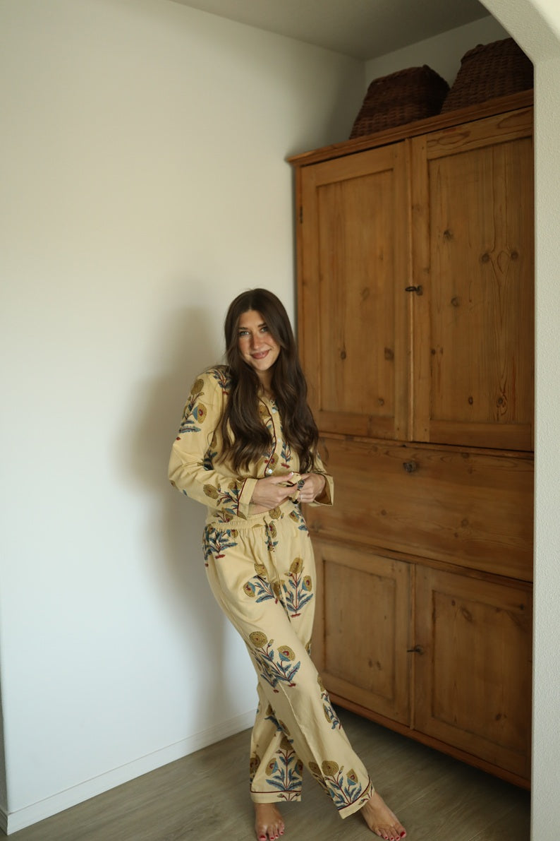 Hand Block Printed Boho Cotton Sleepwear Set
