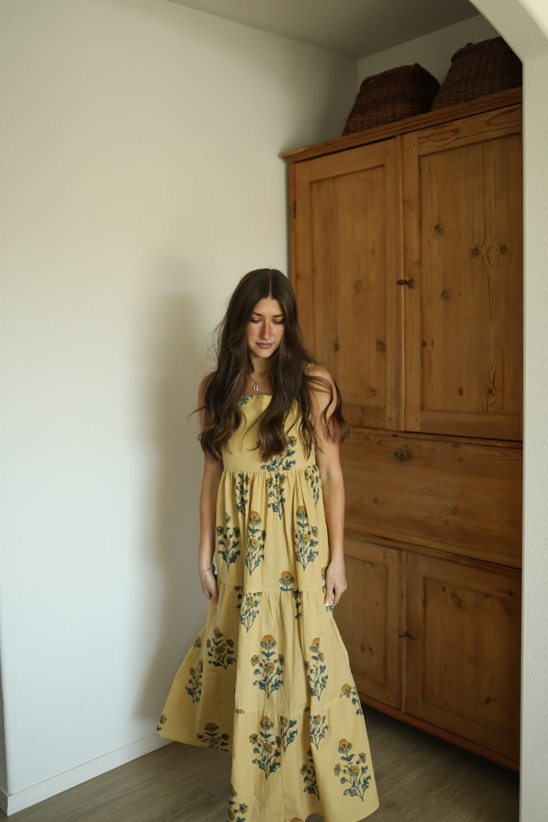 Hand Block Printed Backless Long Cotton Maxi Dress