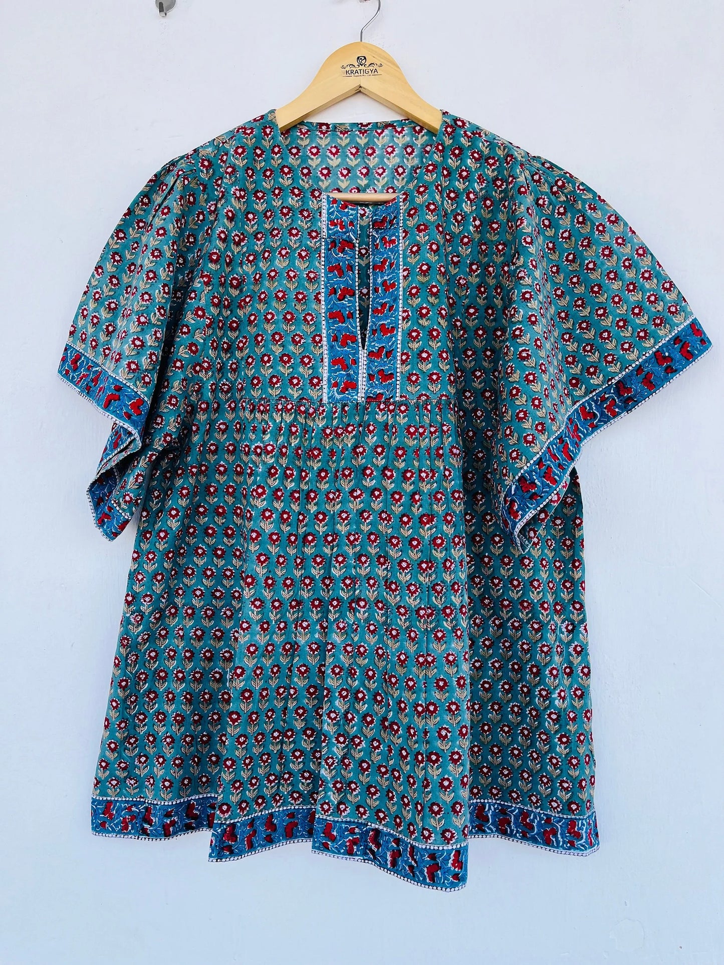 Floral hand block printed long blouse