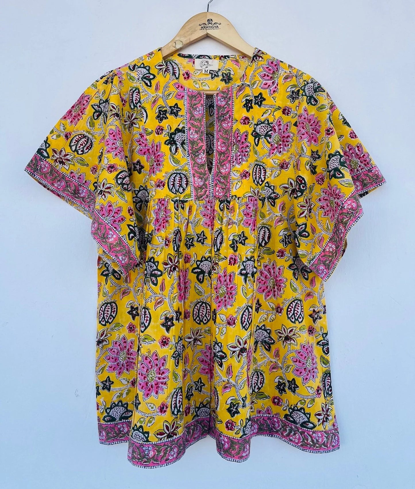 Yellow floral blouse - Cotton printed long top