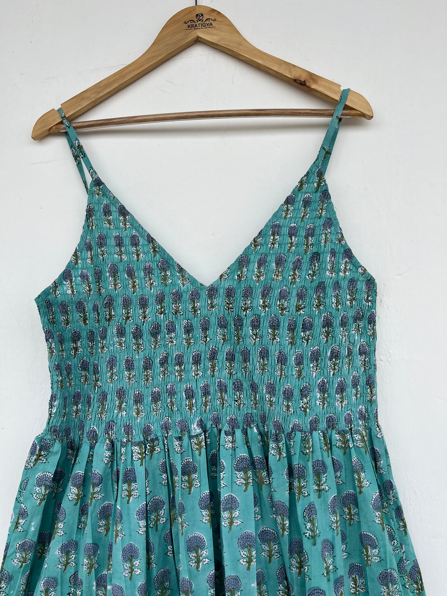 Cotton Bohemian Dress, Sleeveless Deep V Neck Cotton Maxi, Floral Dress, Smocked Dress