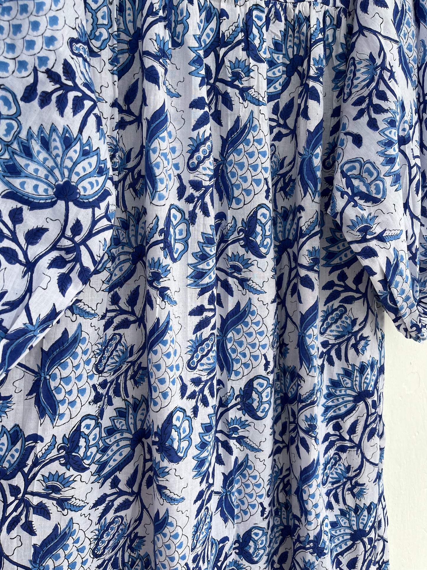 Blue-White Floral Long Maxi Dress, Boho Summer Dress, 100% Cotton Maxi Gown