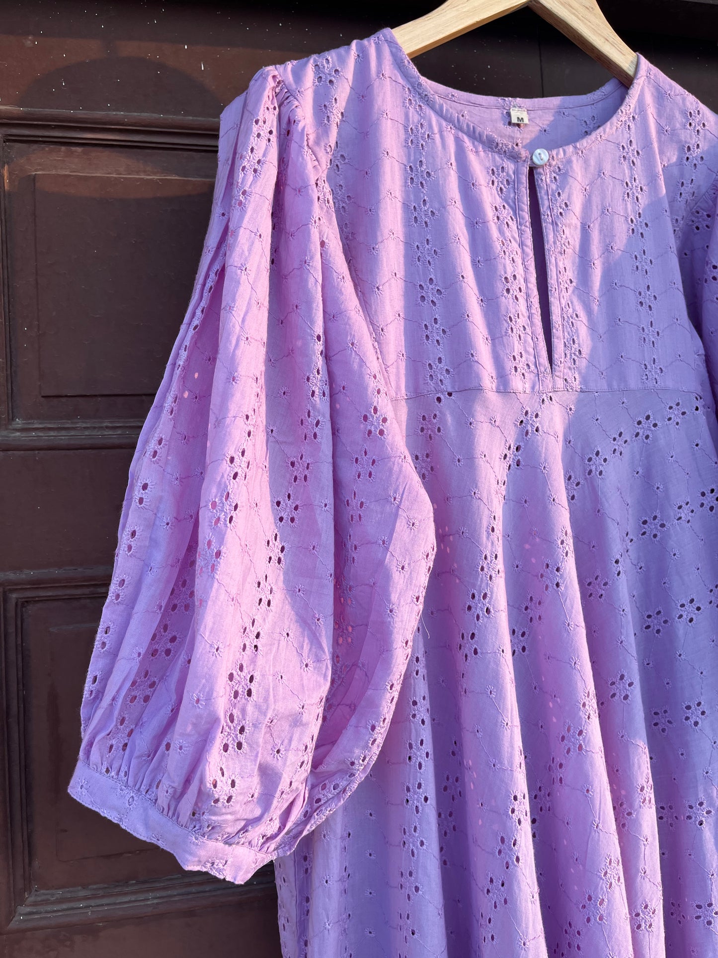 Eyelet Cotton Long Maxi Dress, Lilac Schiffli Dress, Smocked Dress