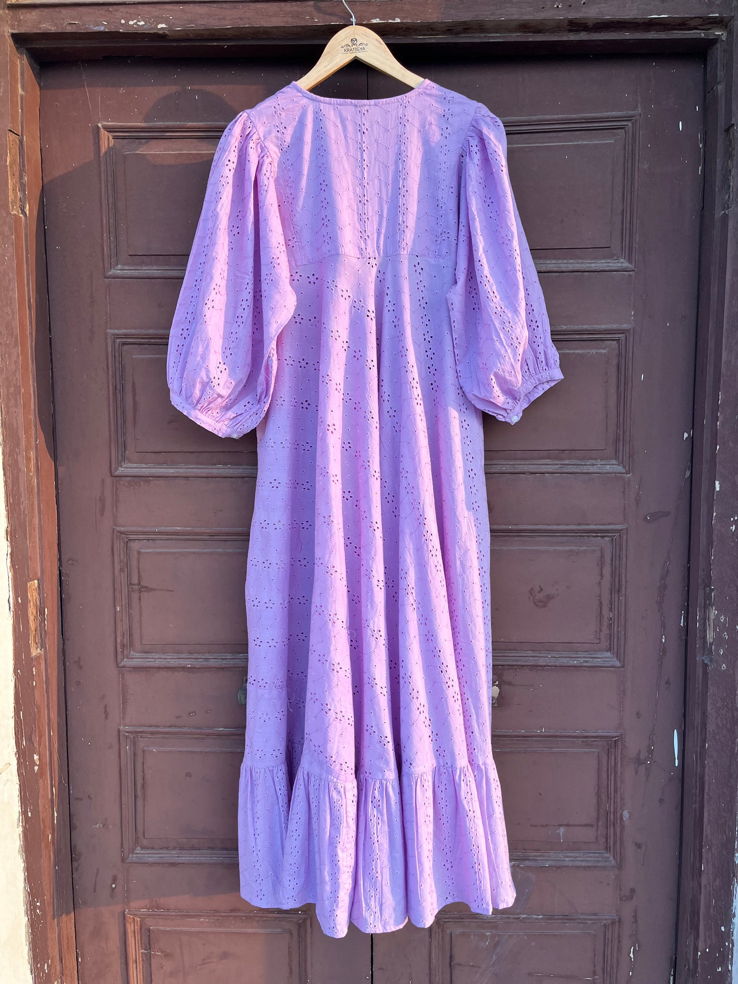 Eyelet Cotton Long Maxi Dress, Lilac Schiffli Dress, Smocked Dress