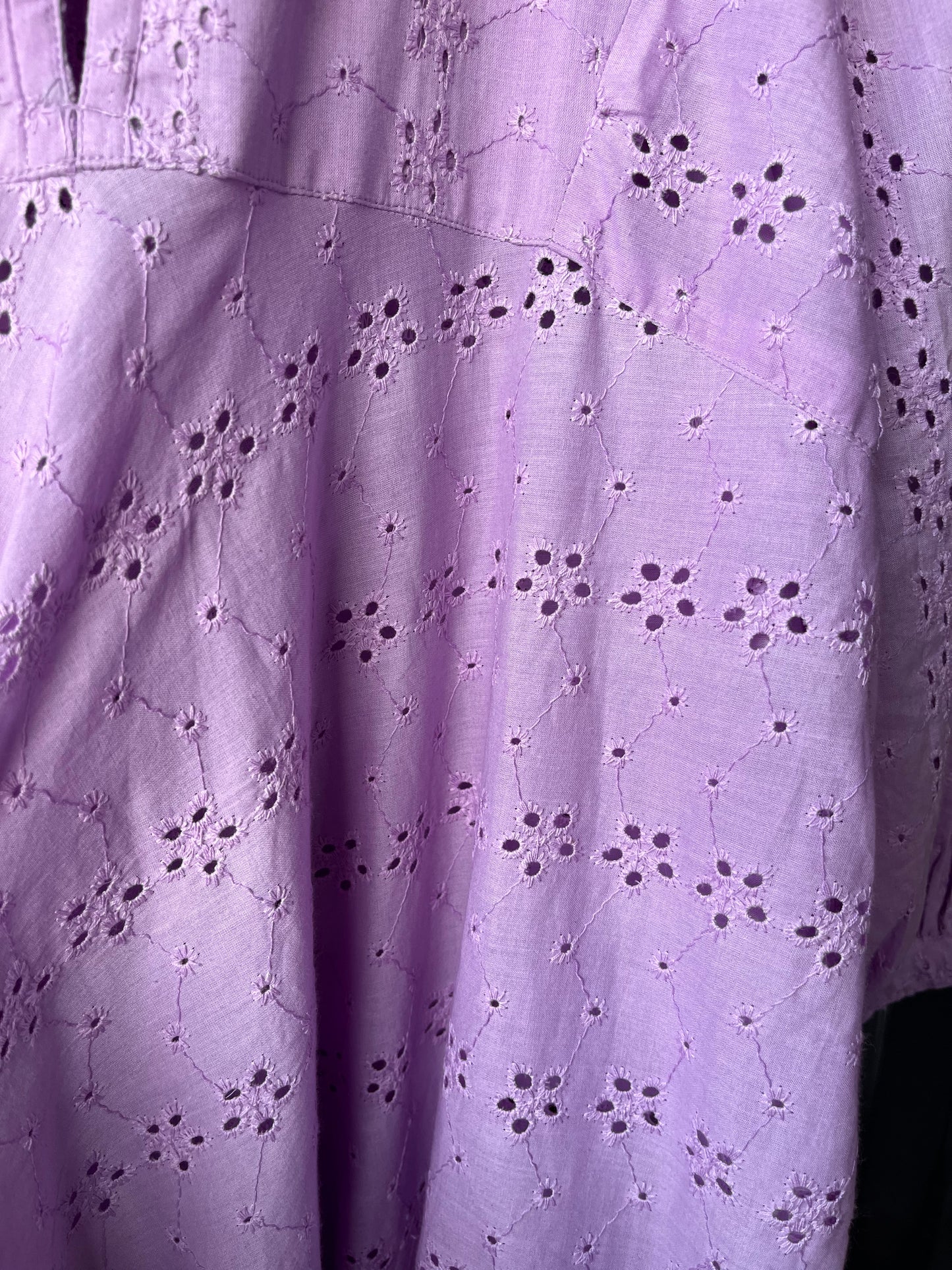 Eyelet Cotton Long Maxi Dress, Lilac Schiffli Dress, Smocked Dress
