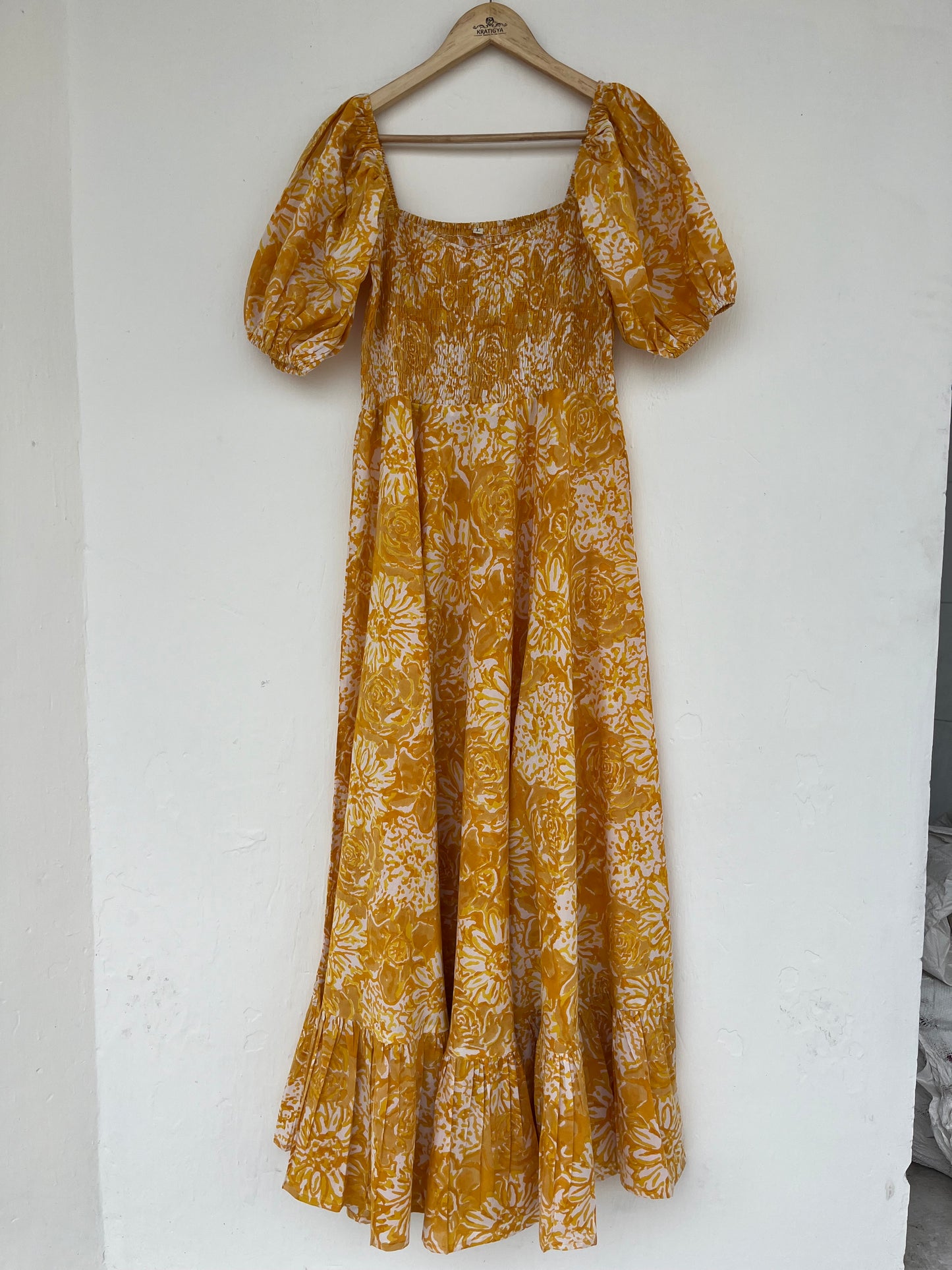 Floral Organic Cotton Dress For Women, Smocked Maxi Dress