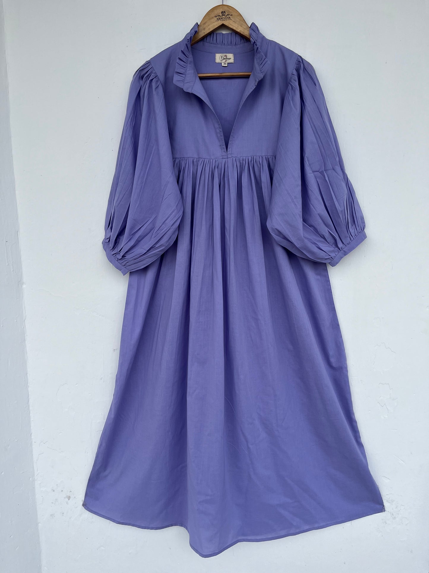 V Neck Frill Collar Cotton Maxi Dress, Long Cotton Dress