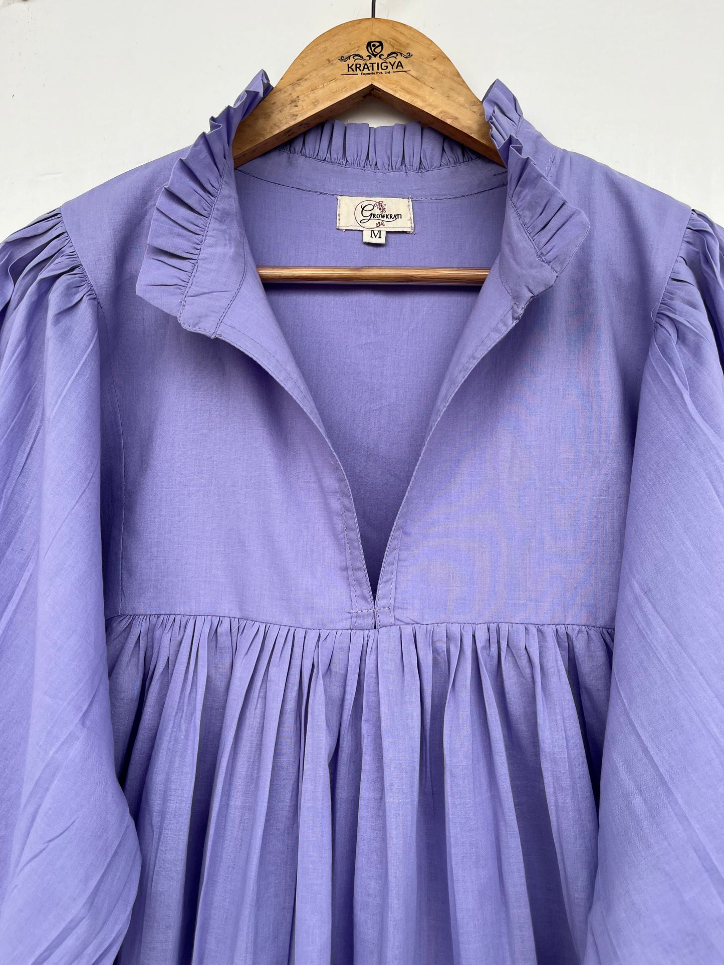 V Neck Frill Collar Cotton Maxi Dress, Long Cotton Dress