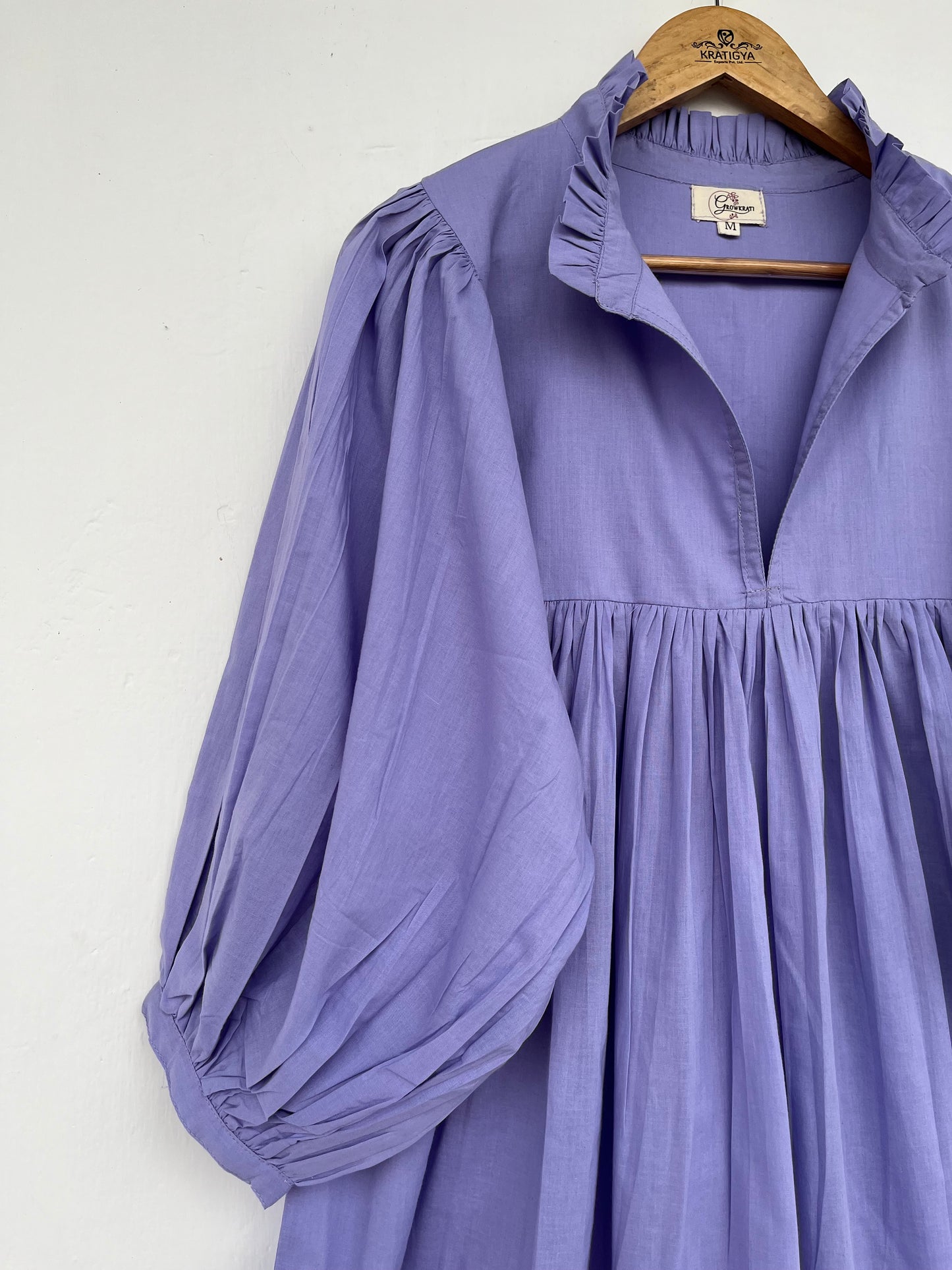 V Neck Frill Collar Cotton Maxi Dress, Long Cotton Dress