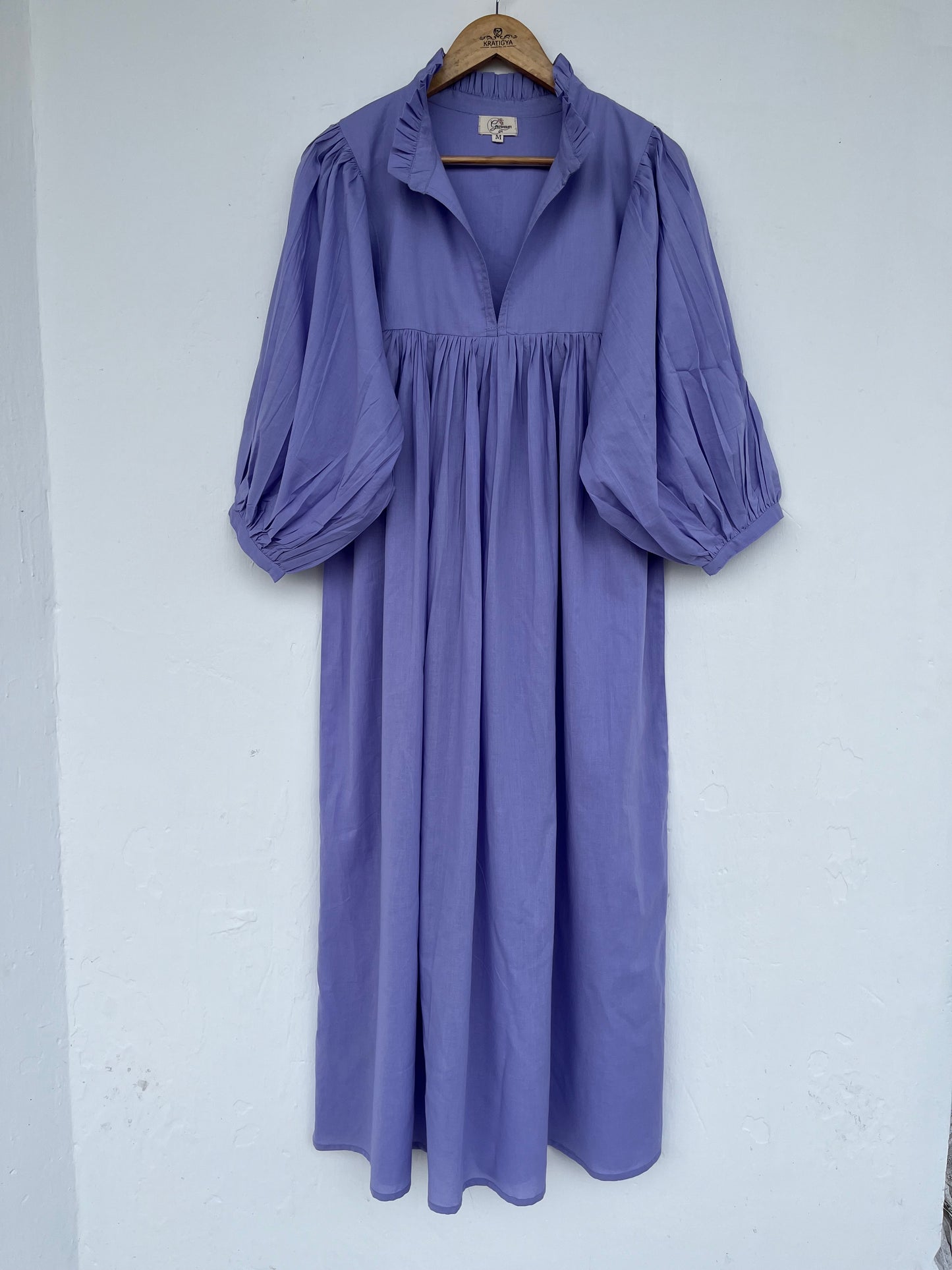V Neck Frill Collar Cotton Maxi Dress, Long Cotton Dress