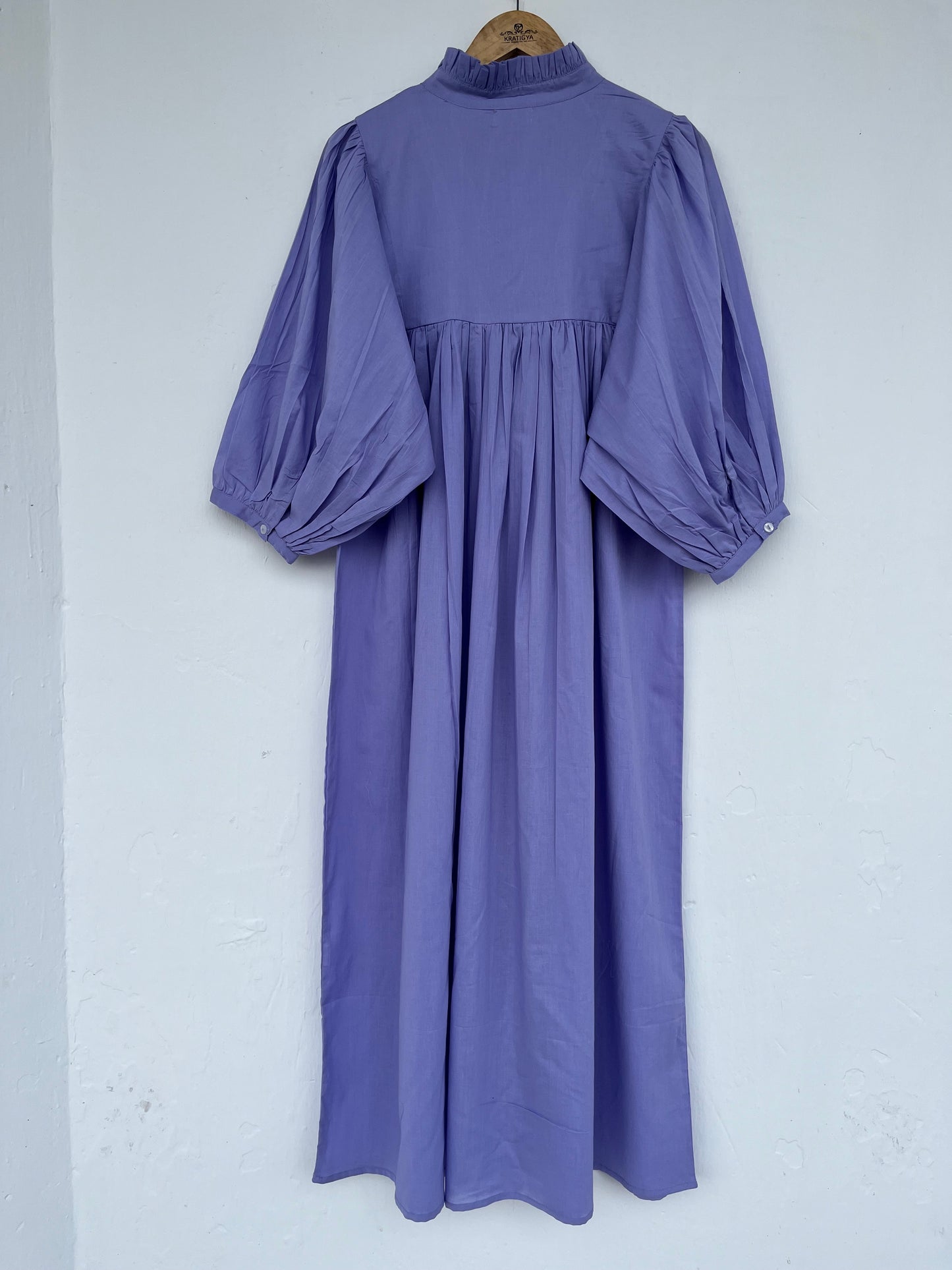 V Neck Frill Collar Cotton Maxi Dress, Long Cotton Dress