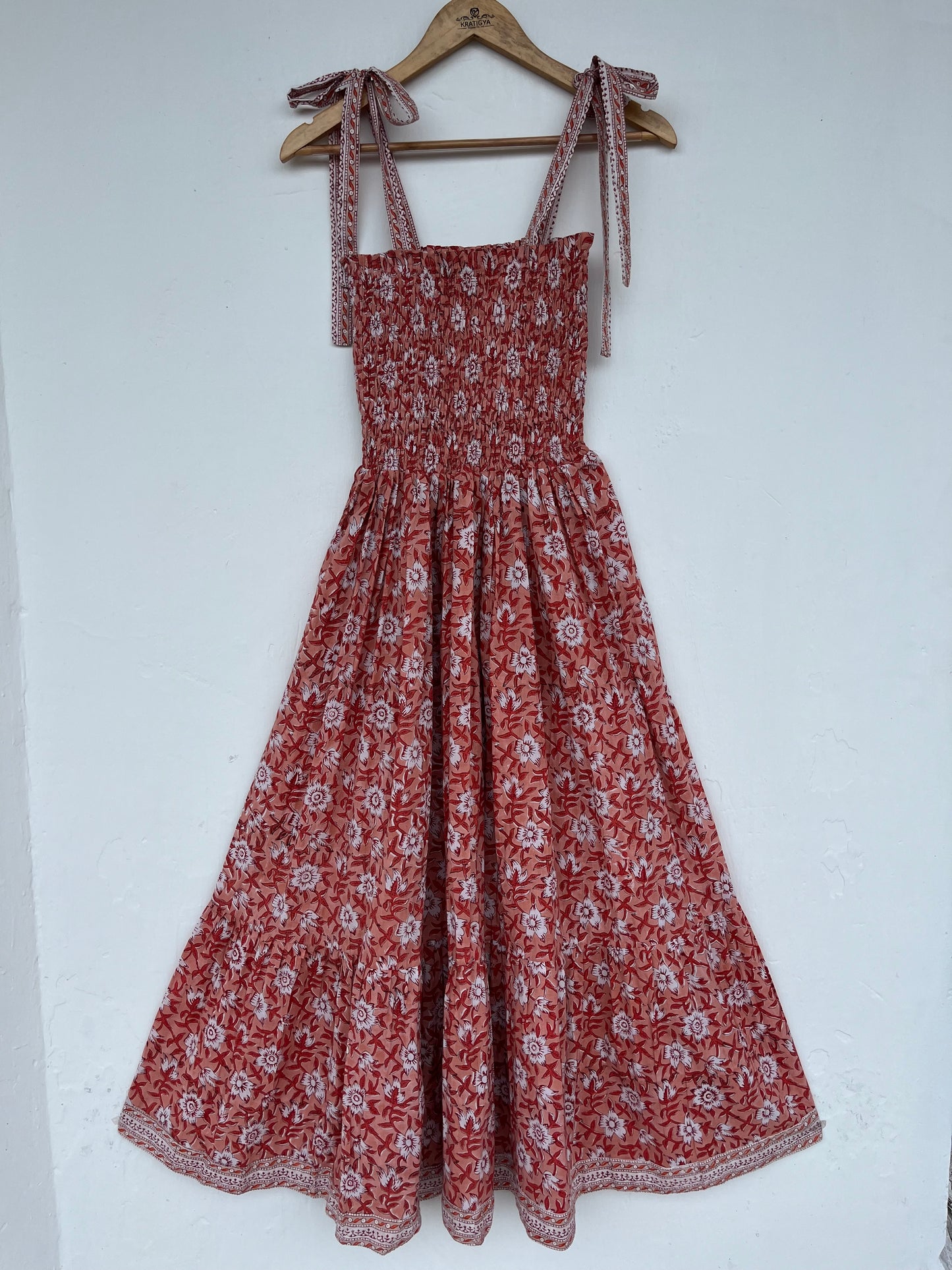 Cotton Smocked Maxi Dress With Adjustable Strap, Bohemian Dress for Women