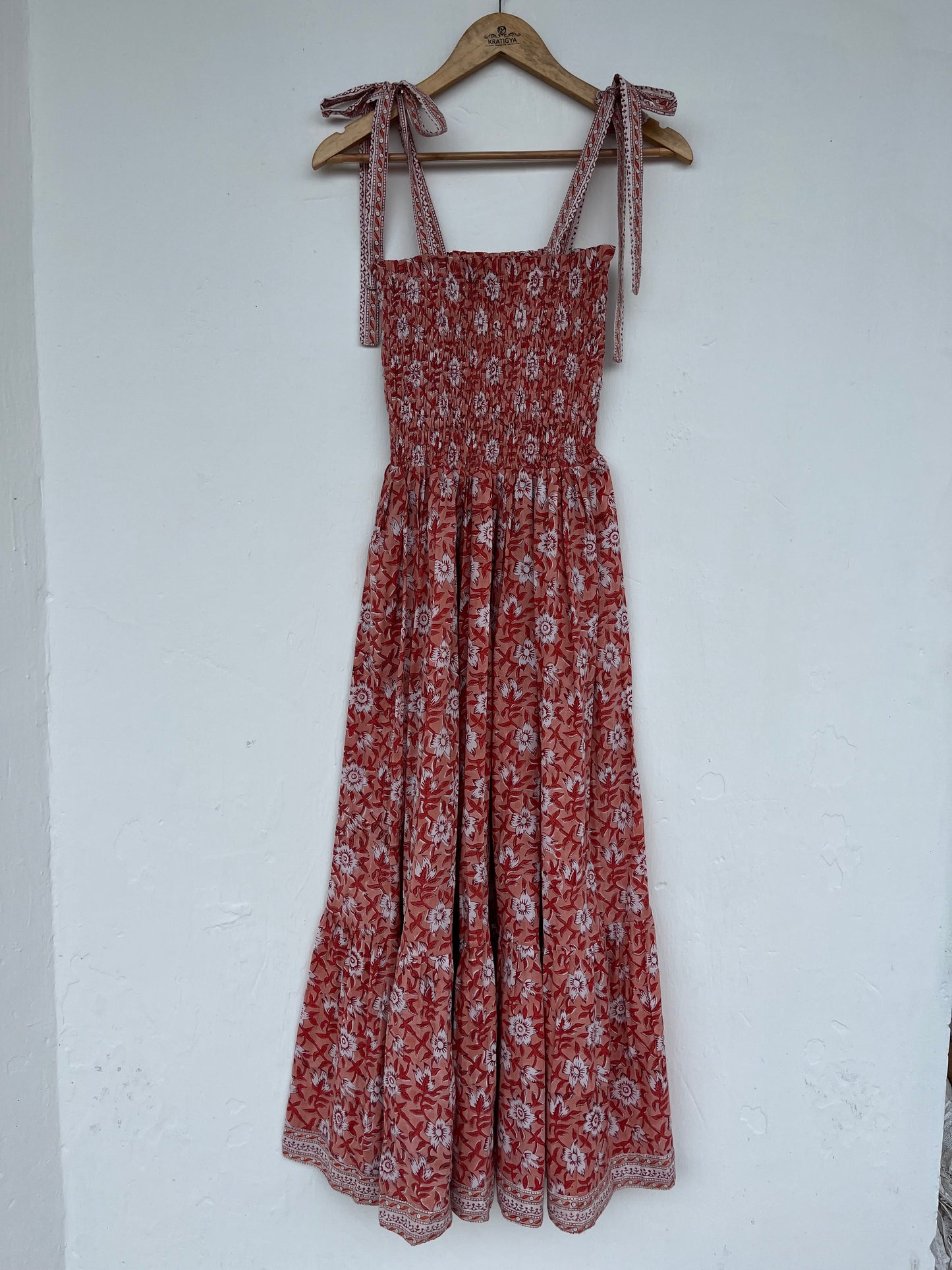 Cotton Smocked Maxi Dress With Adjustable Strap, Bohemian Dress for Women