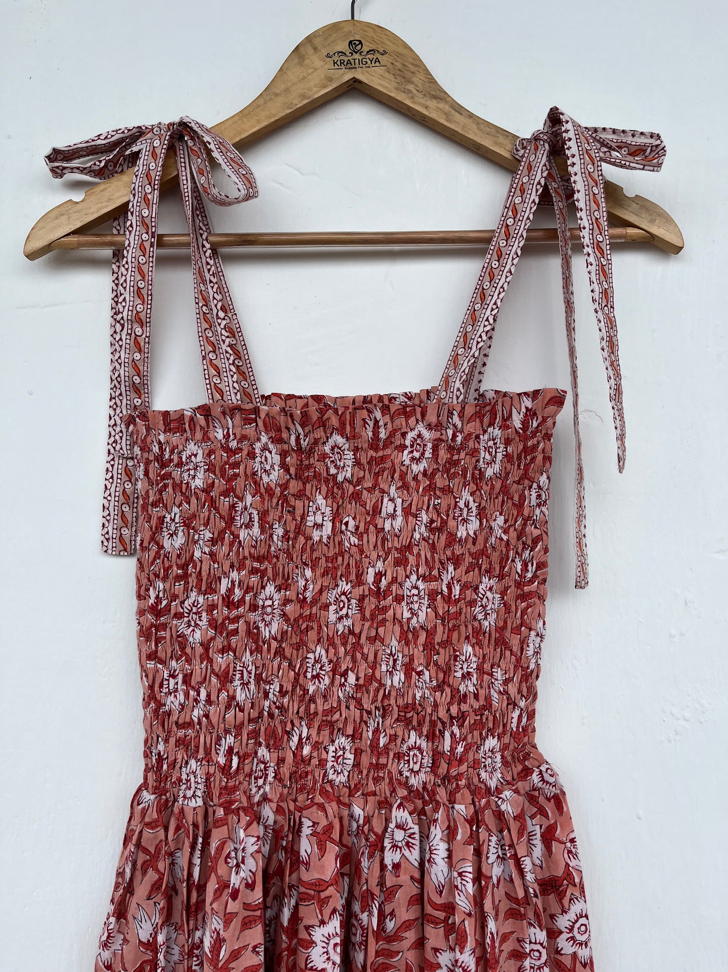 Cotton Smocked Maxi Dress With Adjustable Strap, Bohemian Dress for Women