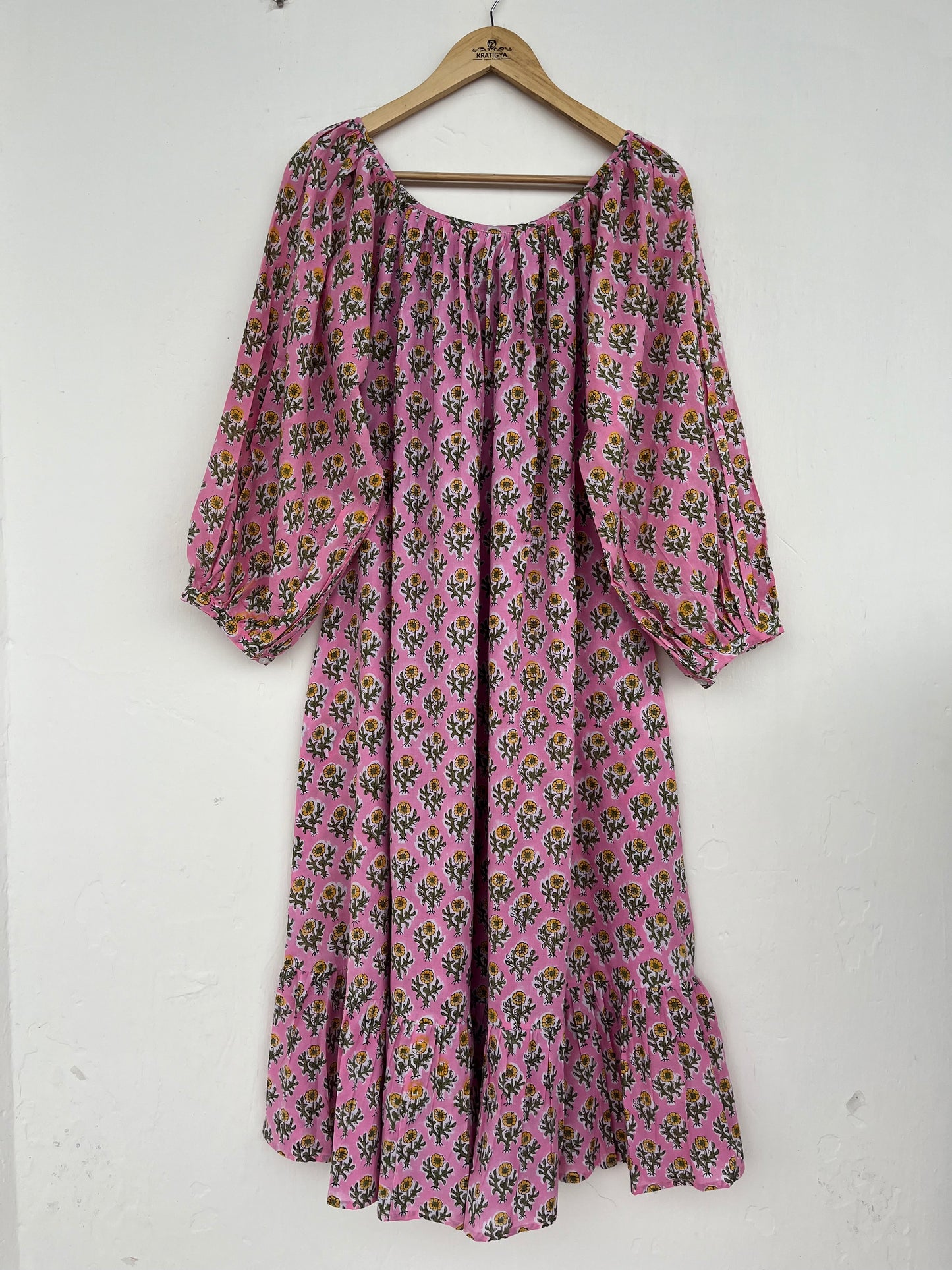 Pink Floral Cotton Maxi Dress - Boho Summer Long Dress