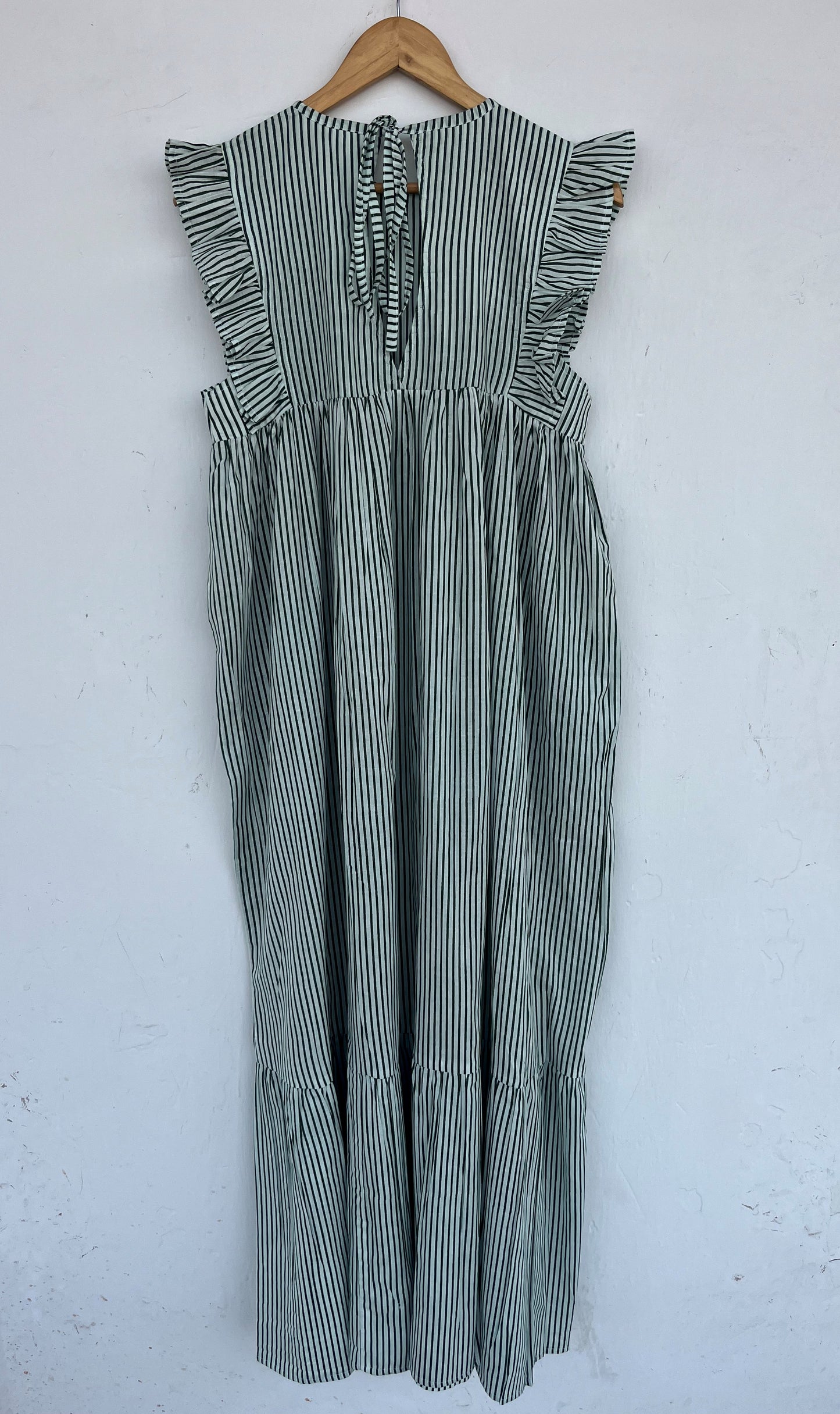 Green Striped Cotton Maxi Dress for Women | Loose Boho Casual Vacation Dress