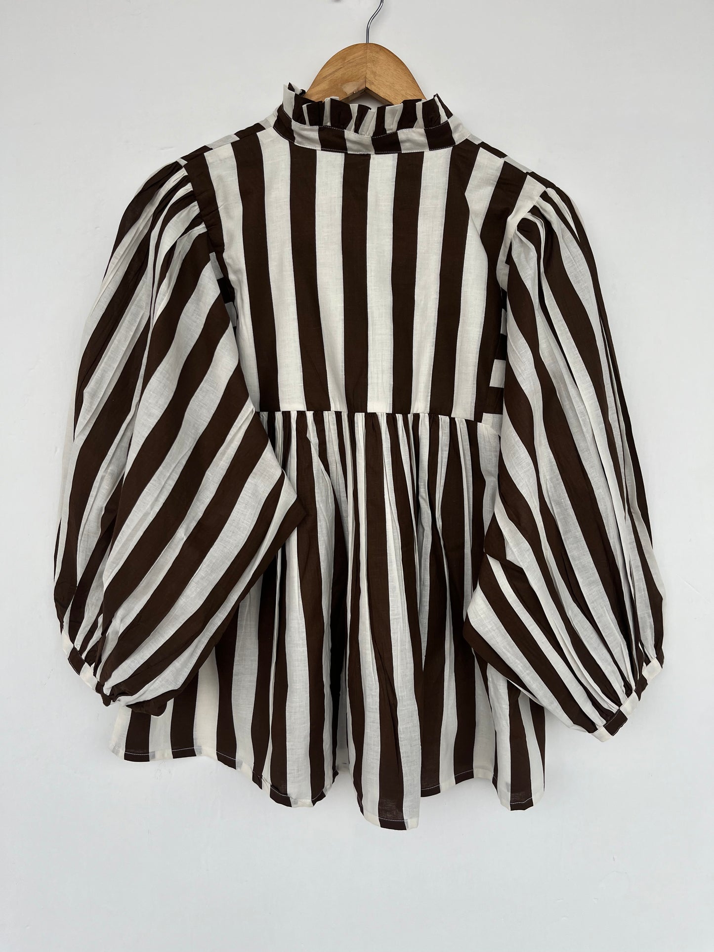 Brown Striped Cotton Blouse | Minimalist Top Women | Boho Loose Fit Tunic