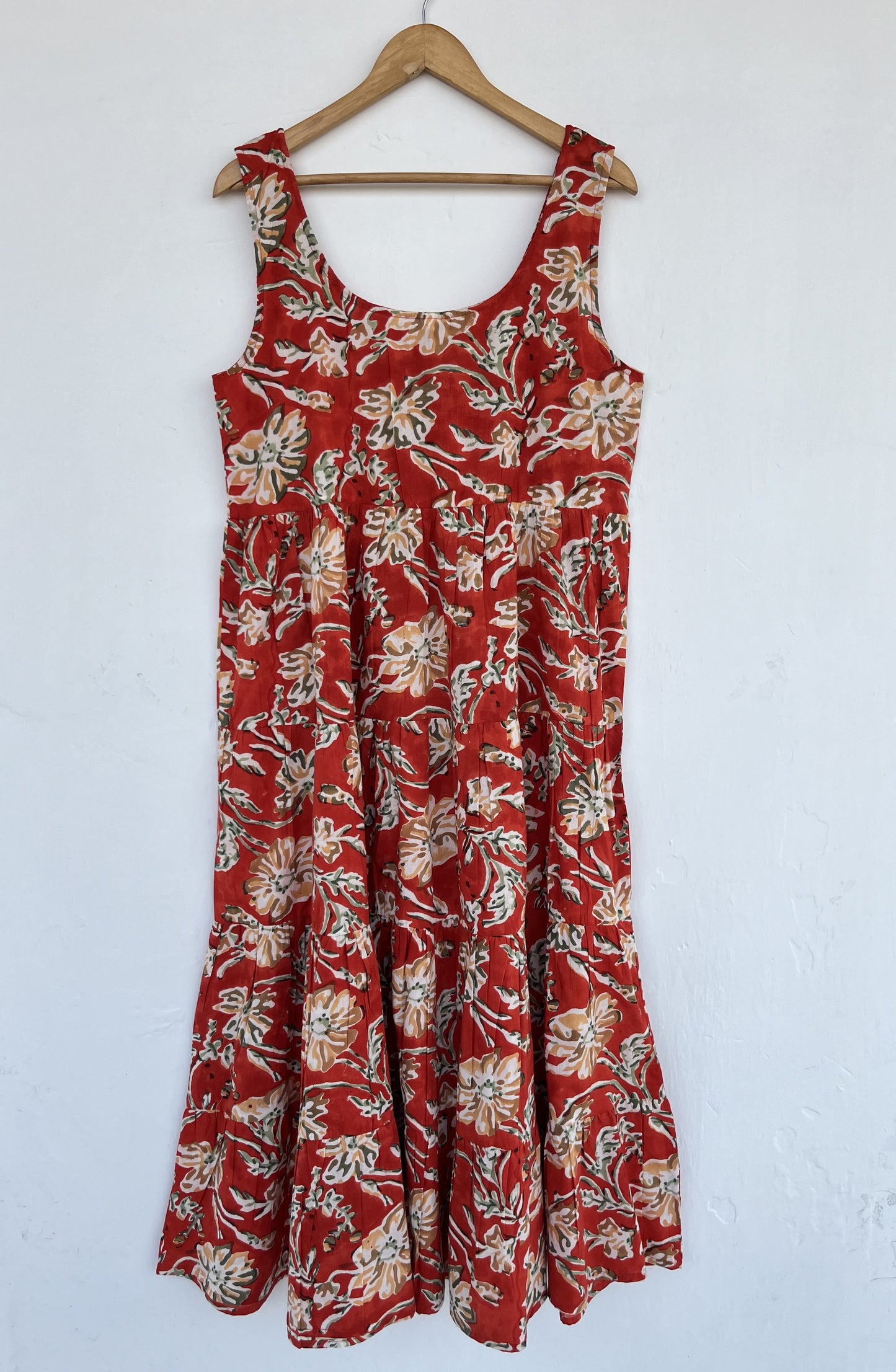 Red Floral Lightweight Cotton Dress | Sleeveless Summer Wear | Bohemian Outfit