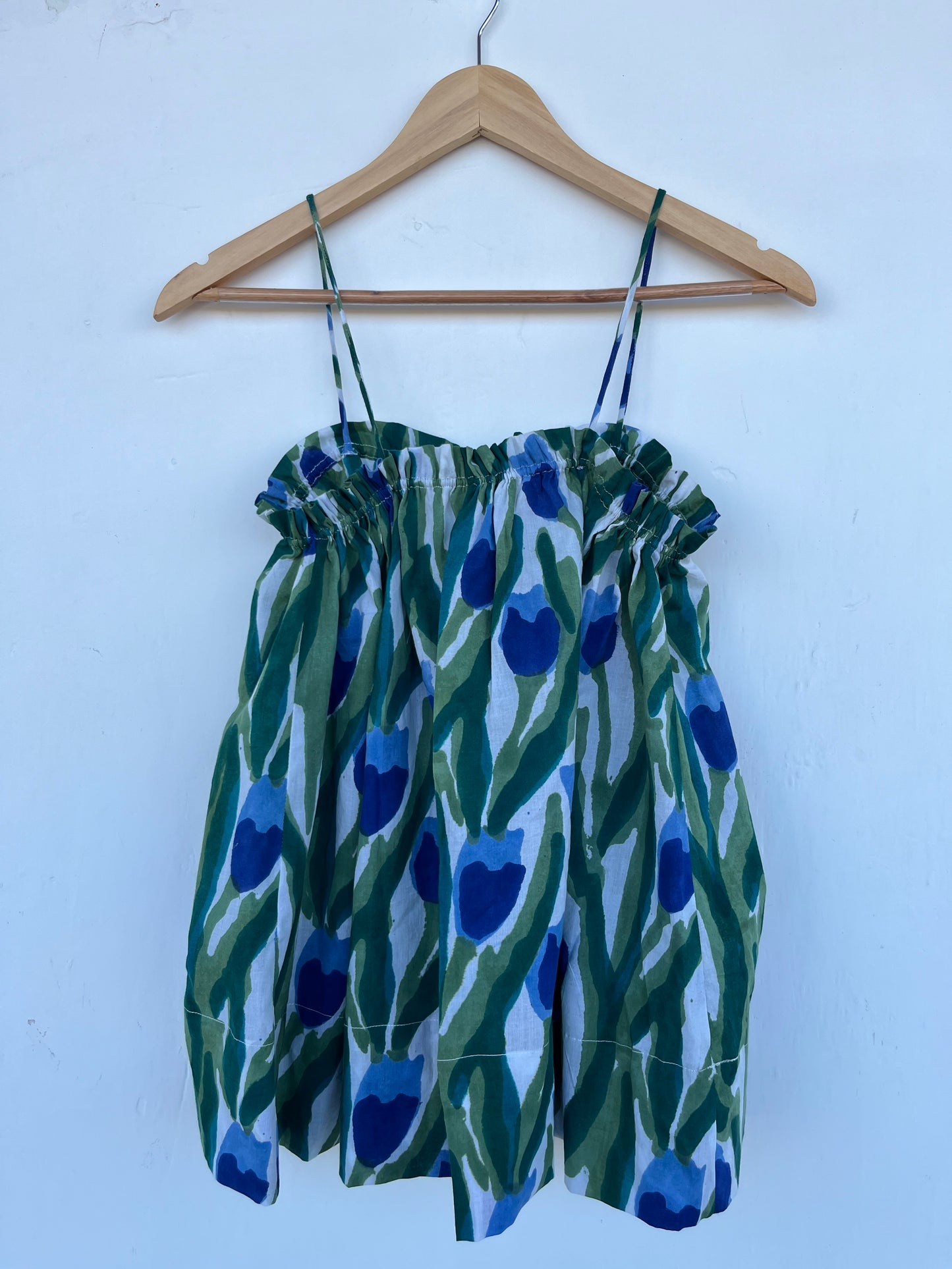 Blue Green Floral Cotton Camisole Top for Women | Boho Summer Sleeveless Tank Top