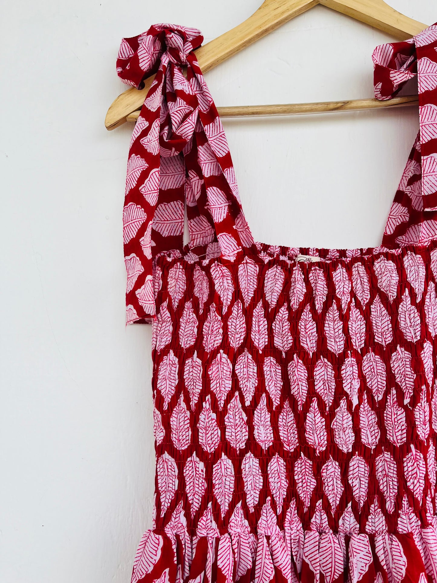 Smocked Cotton Maxi Summer Dress, Hand Block Printed Maxi