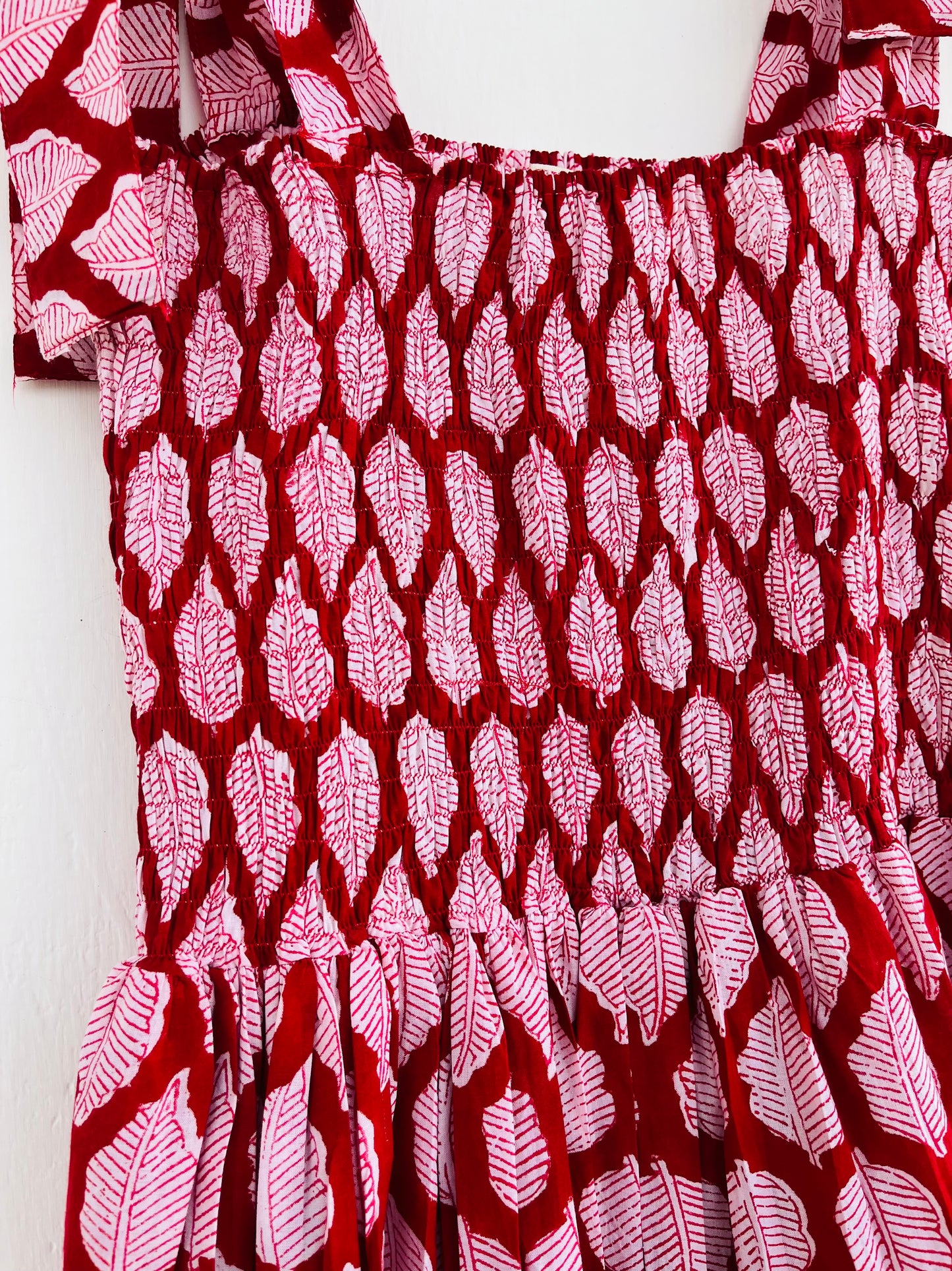 Smocked Cotton Maxi Summer Dress, Hand Block Printed Maxi