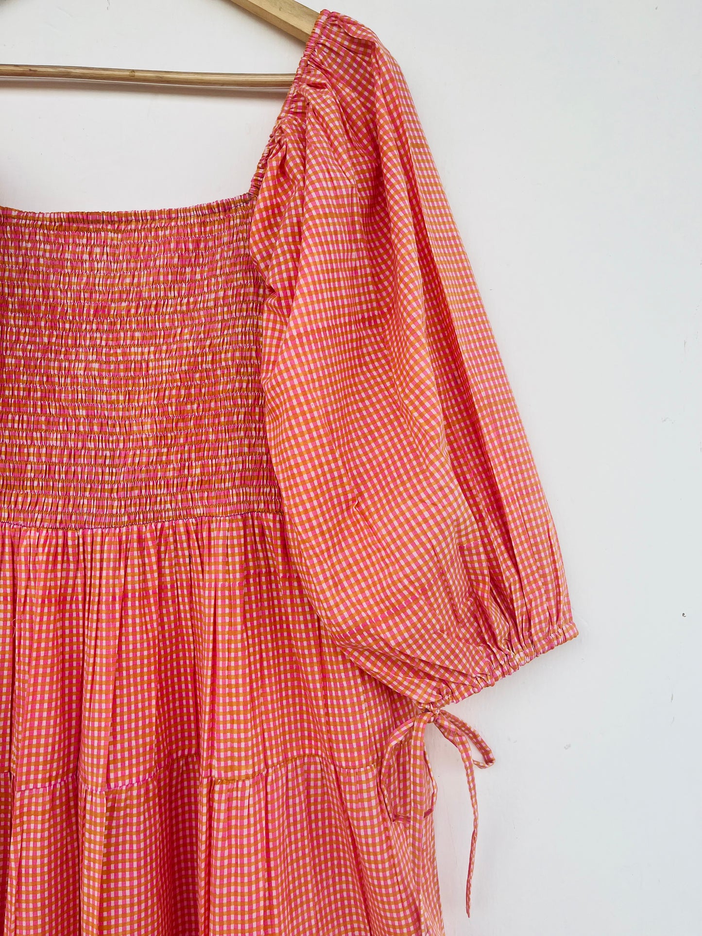 Boho Pink Gingham Smocked Maxi Dress
