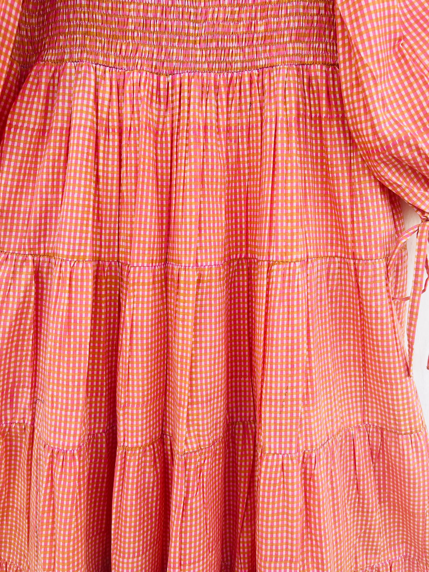 Boho Pink Gingham Smocked Maxi Dress