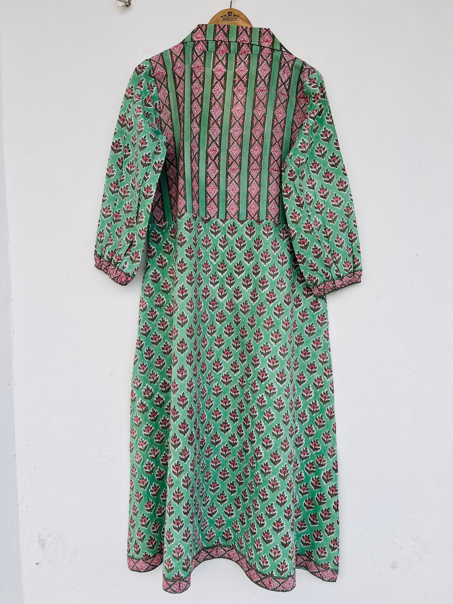 Long Floral Cotton Maxi Dress with Collared Neck