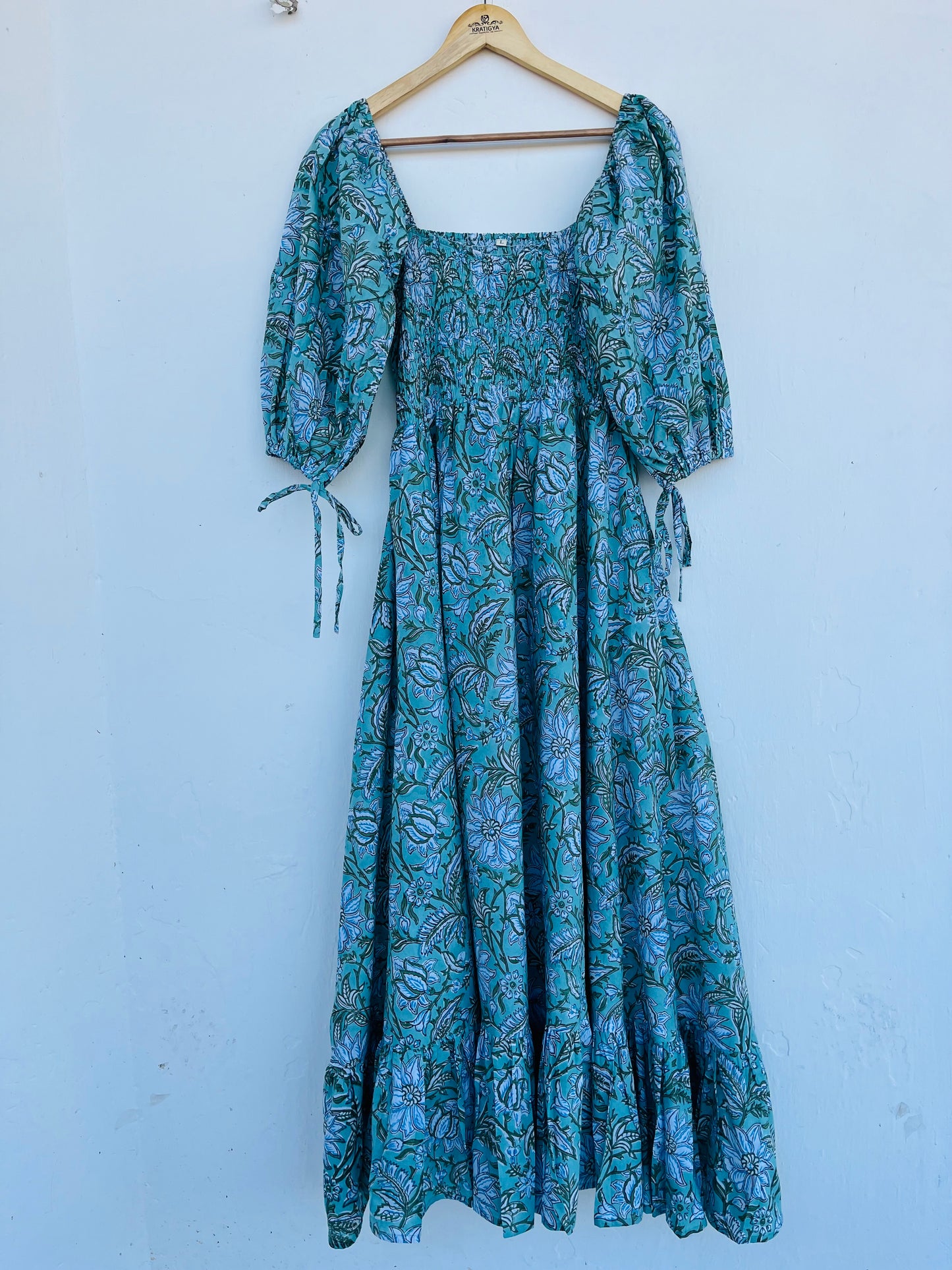 Boho Maxi Dress with Floral Print & Smocked Bodice