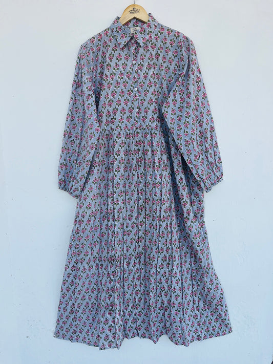 Cotton Long Sleeve Button-Down Maxi Dress