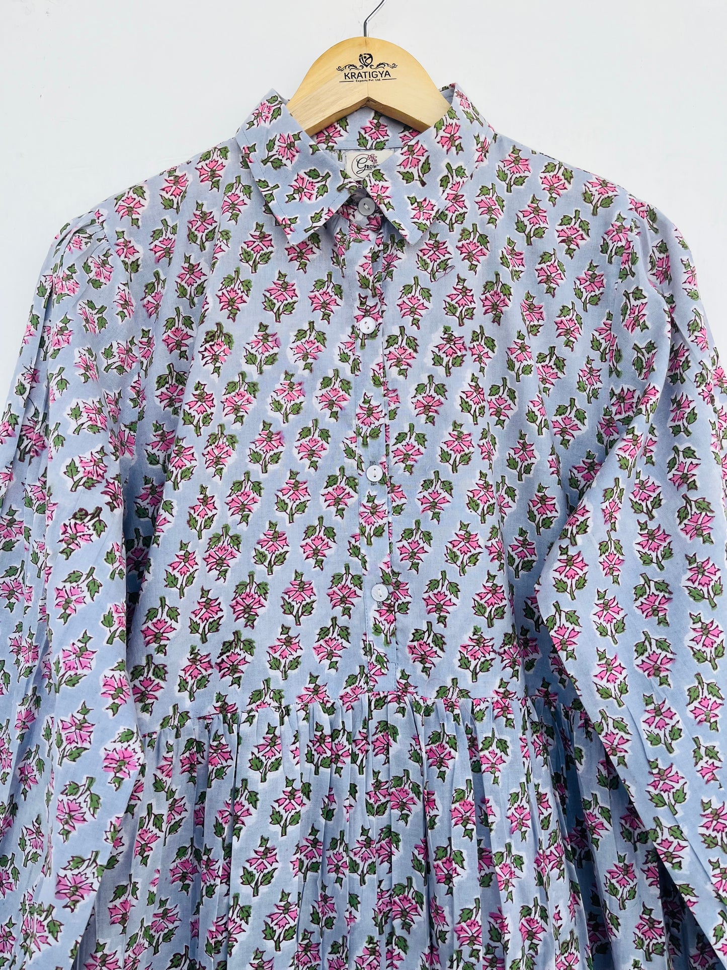 Cotton Long Sleeve Button-Down Maxi Dress