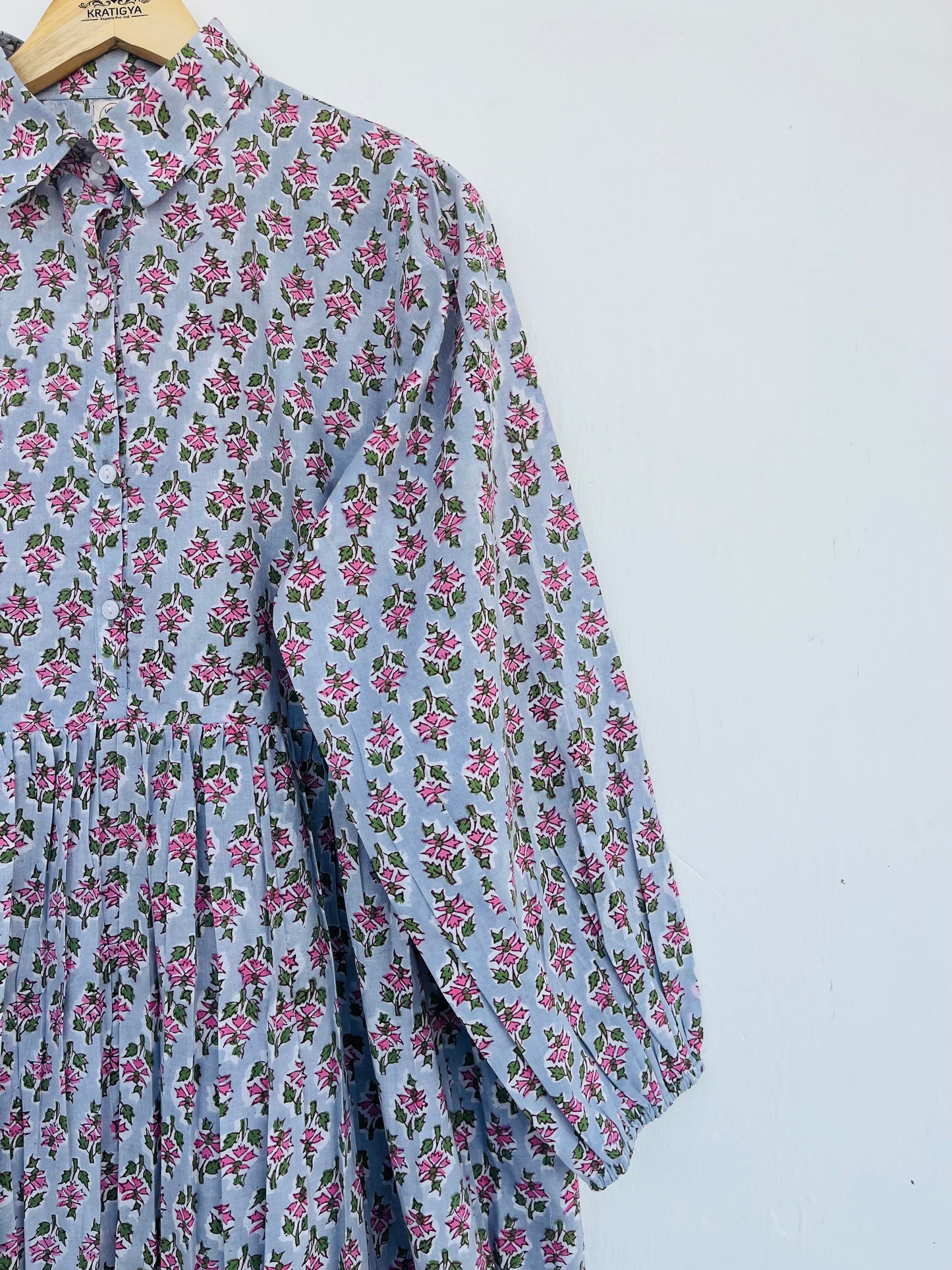 Cotton Long Sleeve Button-Down Maxi Dress