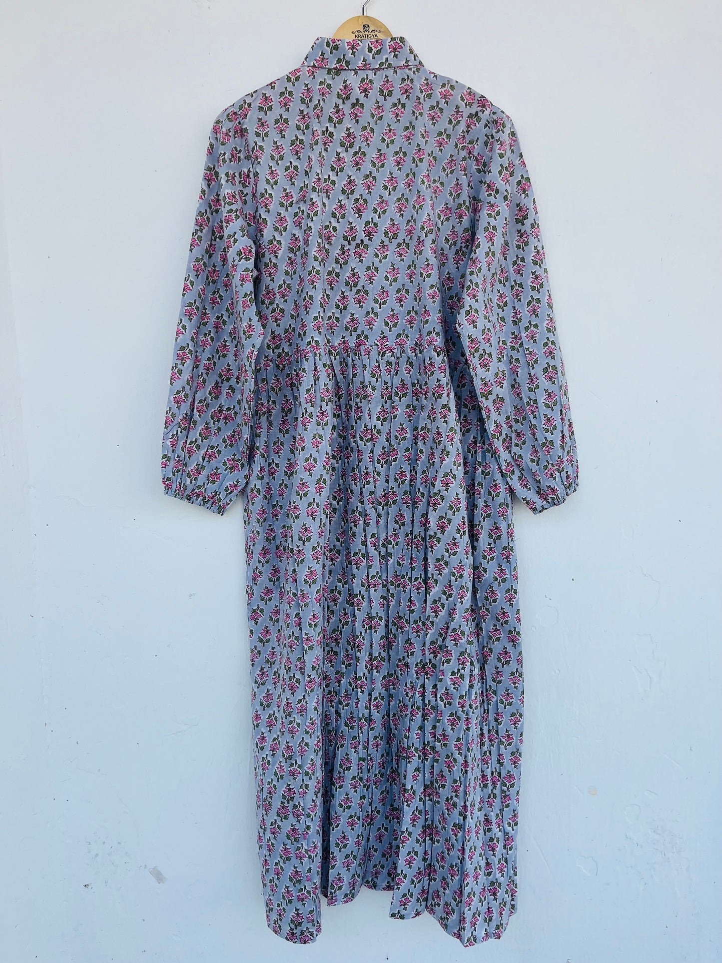 Cotton Long Sleeve Button-Down Maxi Dress