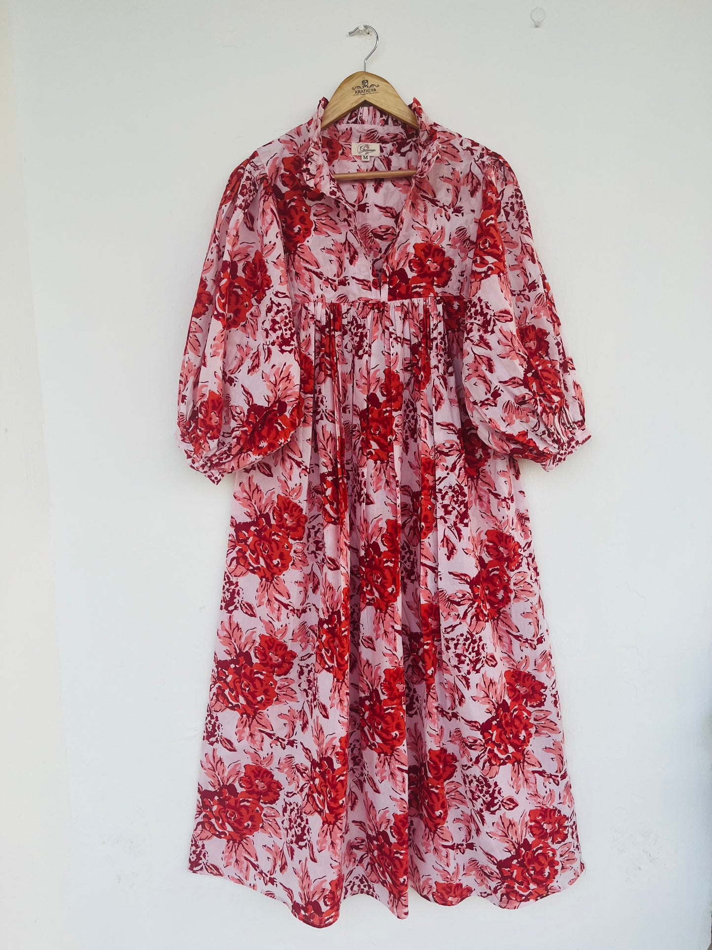 Hand Block Printed Floral Boho Chic Cotton Maxi Dress