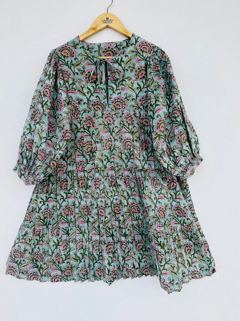 Block print dress | cotton floral printed dress | bohemian midi dress