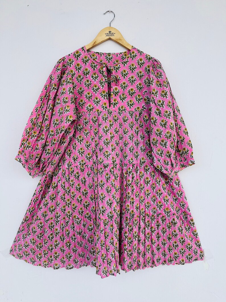 Pink floral print dress | block print dress | midi dress | floral dress | cotton Indian dress
