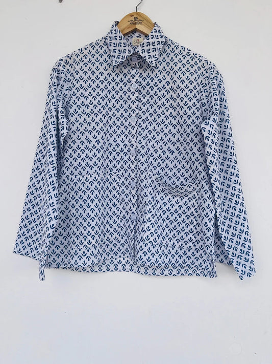 Blue Cotton shirt - hand block printed unisex shirt