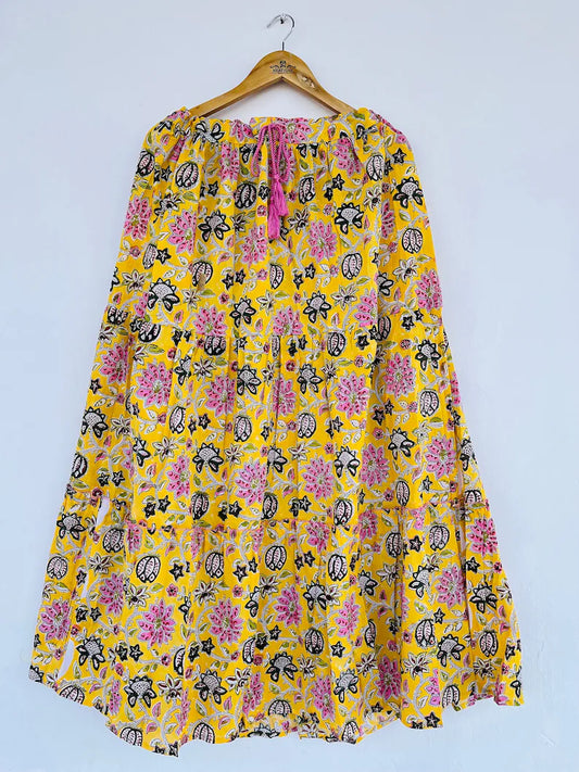 Yellow Floral Maxi Skirt, Cotton Skirt for Women, Summer Boho Outfit