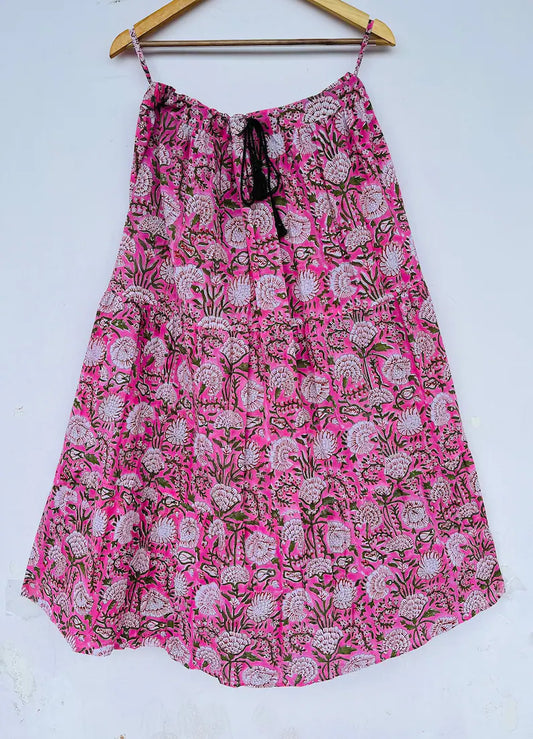 Long Cotton Skirt, Bohemian Dress, Pink Floral Skirt, Cotton Dresses for Women