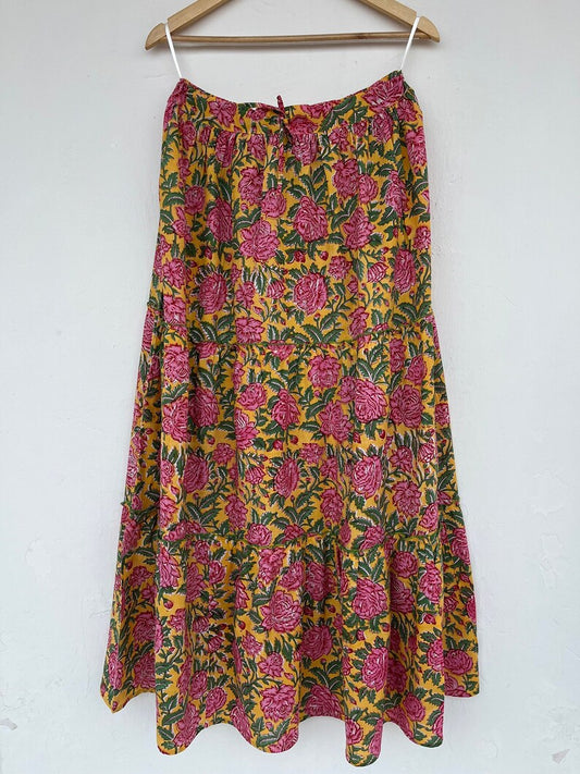 Floral Cotton Skirt, Long Boho Skirts, Hand Block Printed Hippie Dress