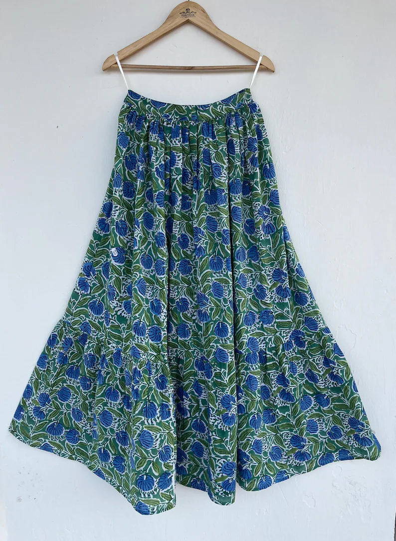 Floral Printed Cotton Maxi Skirt, Boho Long Skirt