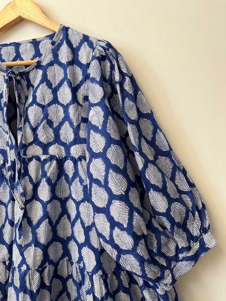 Cotton midi dress | hand block print dress | boho summer dress | blue printed dress