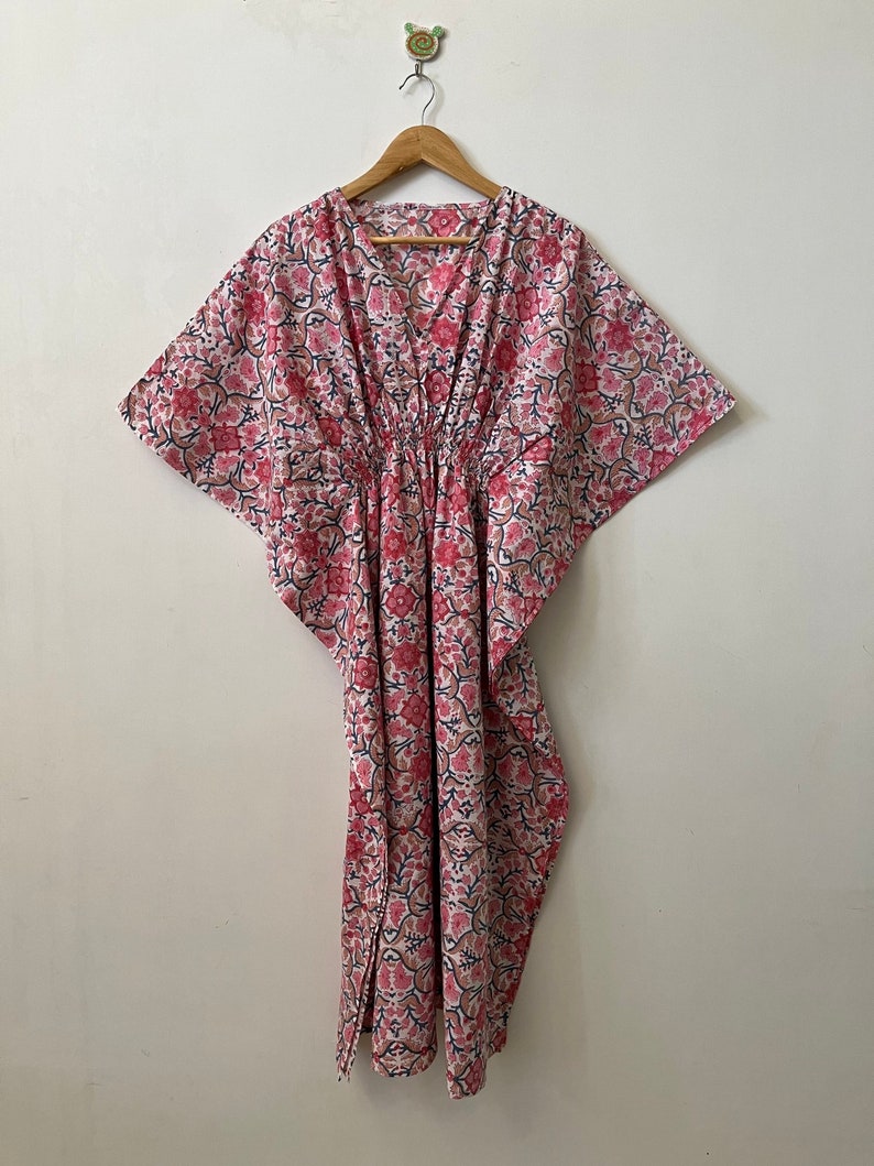 Floral printed kaftan | beachwear dress | hand block print cotton kaftan | women's cover-ups