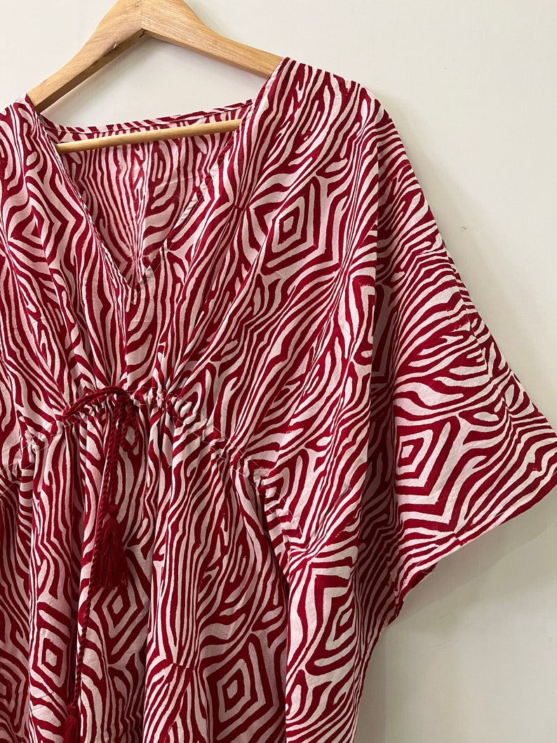 Red Comfy kaftan dress | Hand block printed kaftan | kaftan dress | Indian cotton kaftan maxi