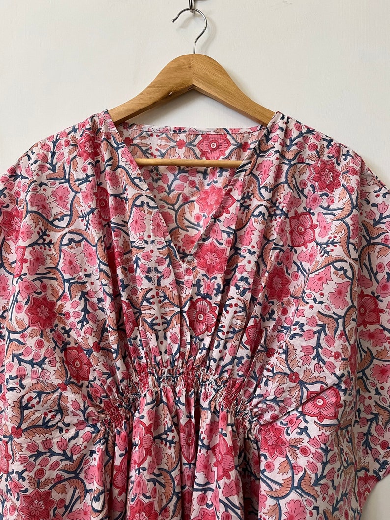 Floral printed kaftan | beachwear dress | hand block print cotton kaftan | women's cover-ups