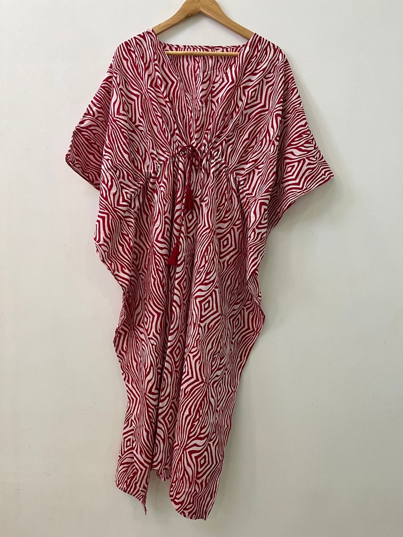 Red Comfy kaftan dress | Hand block printed kaftan | kaftan dress | Indian cotton kaftan maxi